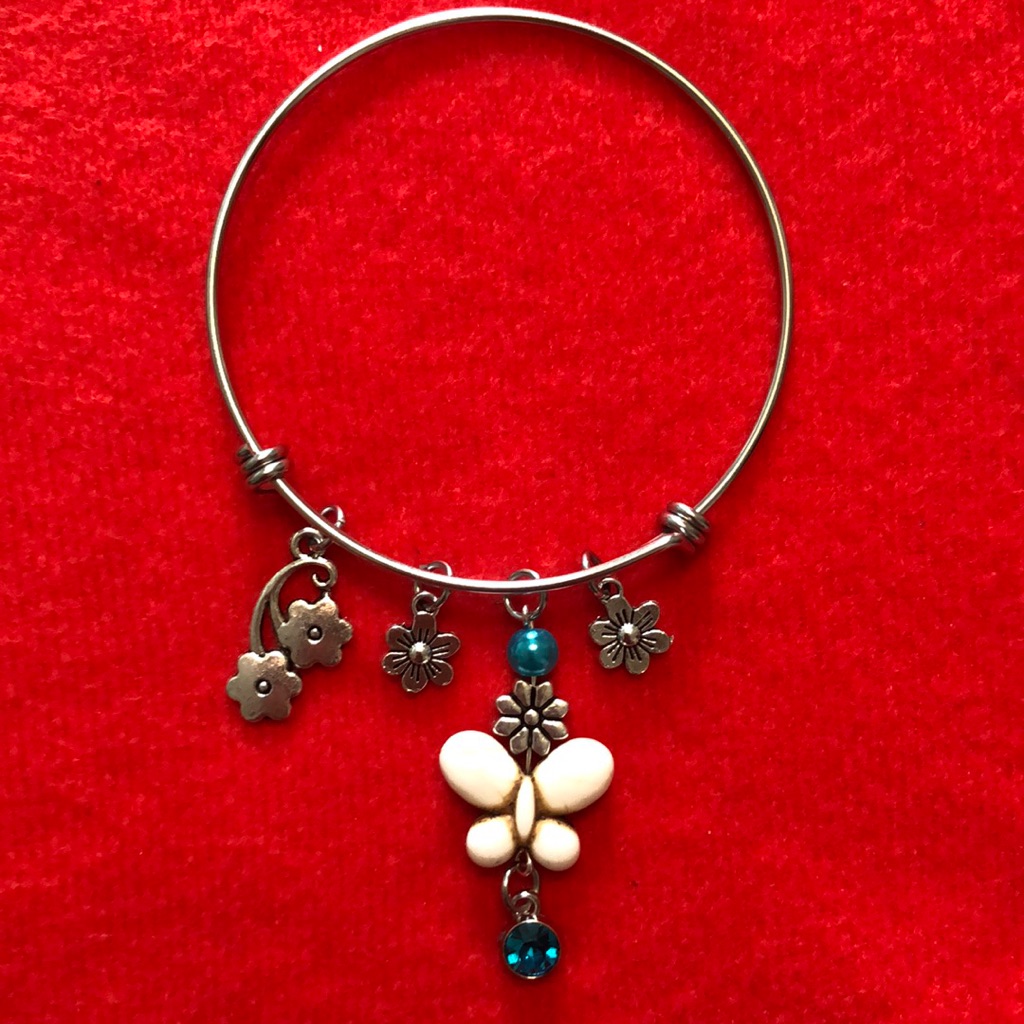 Nwt, Handmade By A Charmed Life. Adjustable, Silver, Bangle Bracelet.
